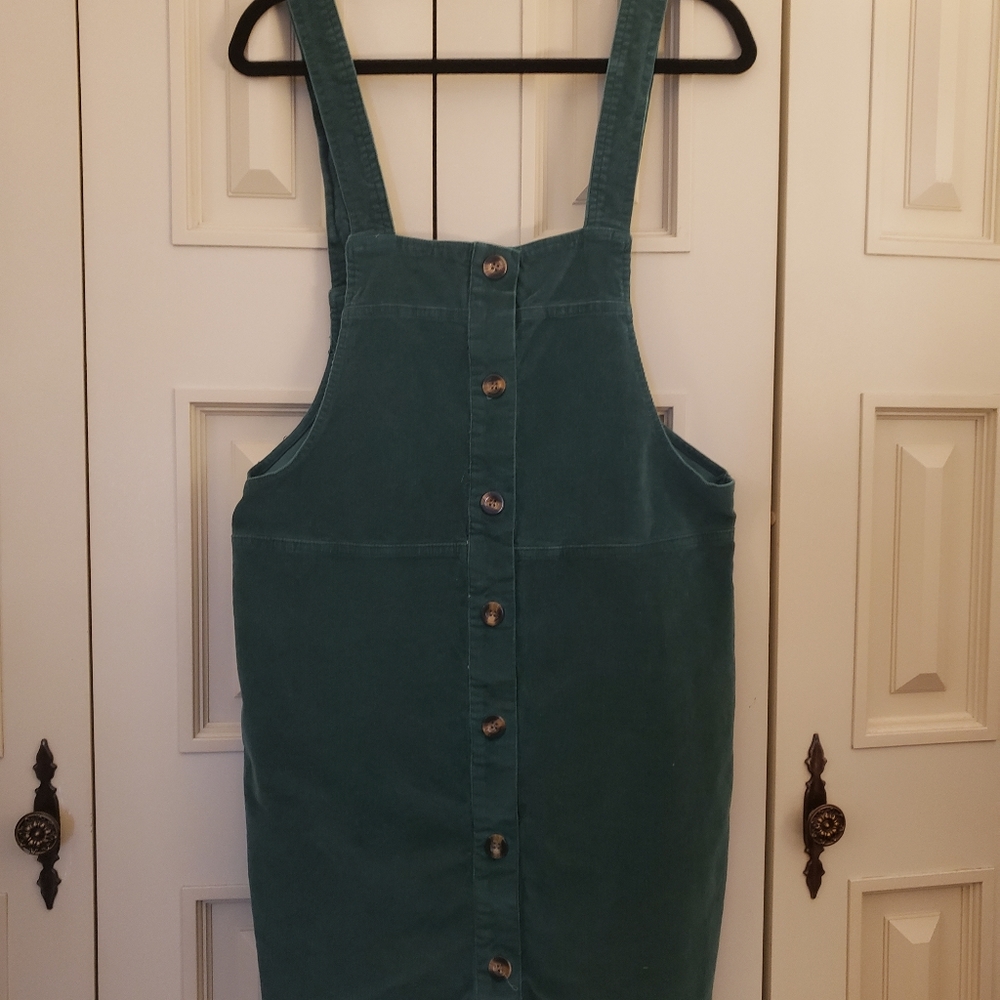 Green Corduroy Overall Dress